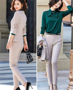 Women Suit Office Slim Fashion Long Sleeve Single Button Blazer And Trouser Set