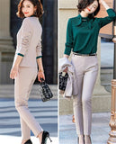 Women Suit Office Slim Fashion Long Sleeve Single Button Blazer And Trouser Set