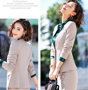 Women Suit Office Slim Fashion Long Sleeve Single Button Blazer And Trouser Set