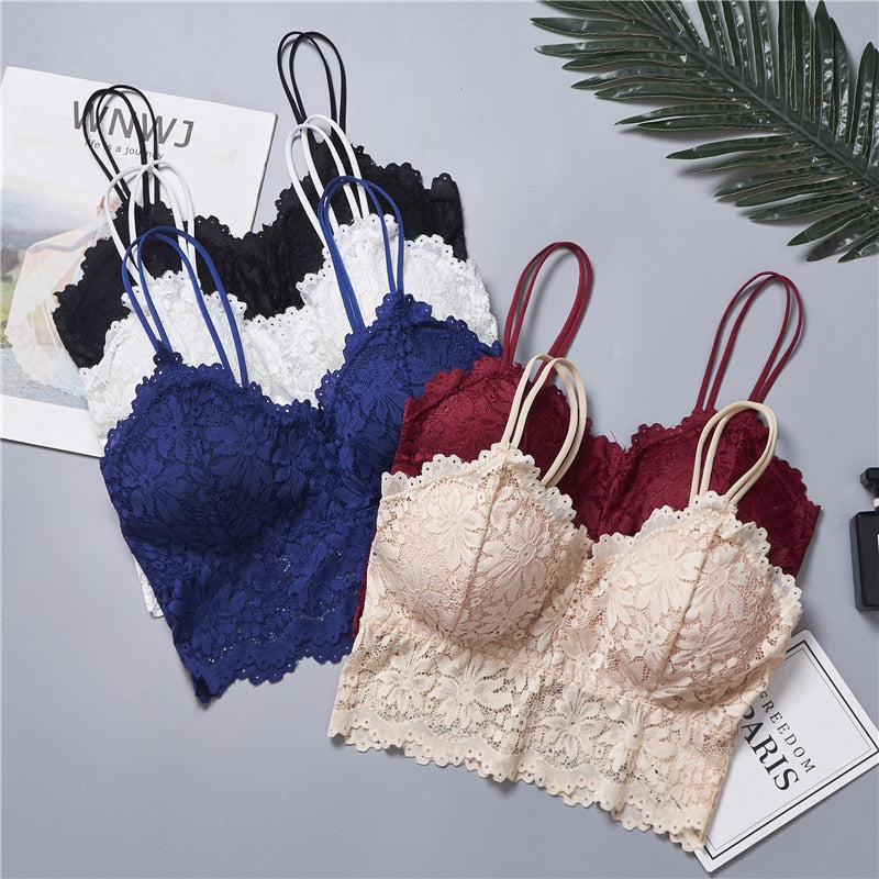 Women Push Up Wireless Lace Bra Top Plus Size Underwear Lingerie Full Cup