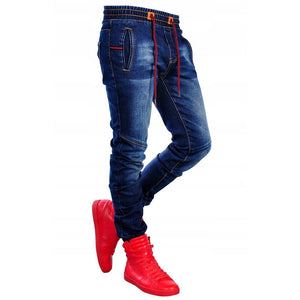 Lates Top Fashion Mens Jeans Patchwork Trousers with Holes Denim Pencil Zipper Pants