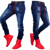 Lates Top Fashion Mens Jeans Patchwork Trousers with Holes Denim Pencil Zipper Pants