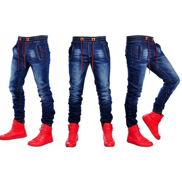 Lates Top Fashion Mens Jeans Patchwork Trousers with Holes Denim Pencil Zipper Pants