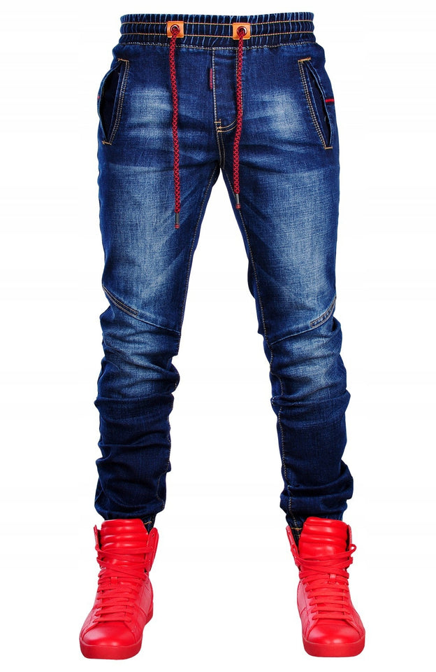 Lates Top Fashion Mens Jeans Patchwork Trousers with Holes Denim Pencil Zipper Pants