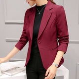 Slim Fit Women Formal Jackets Office Work Suit Open Front Notched Ladies Solid Black Coat Fashion Tops