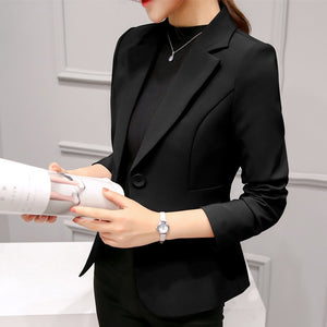 Slim Fit Women Formal Jackets Office Work Suit Open Front Notched Ladies Solid Black Coat Fashion Tops