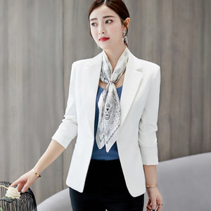 Slim Fit Women Formal Jackets Office Work Suit Open Front Notched Ladies Solid Black Coat Fashion Tops