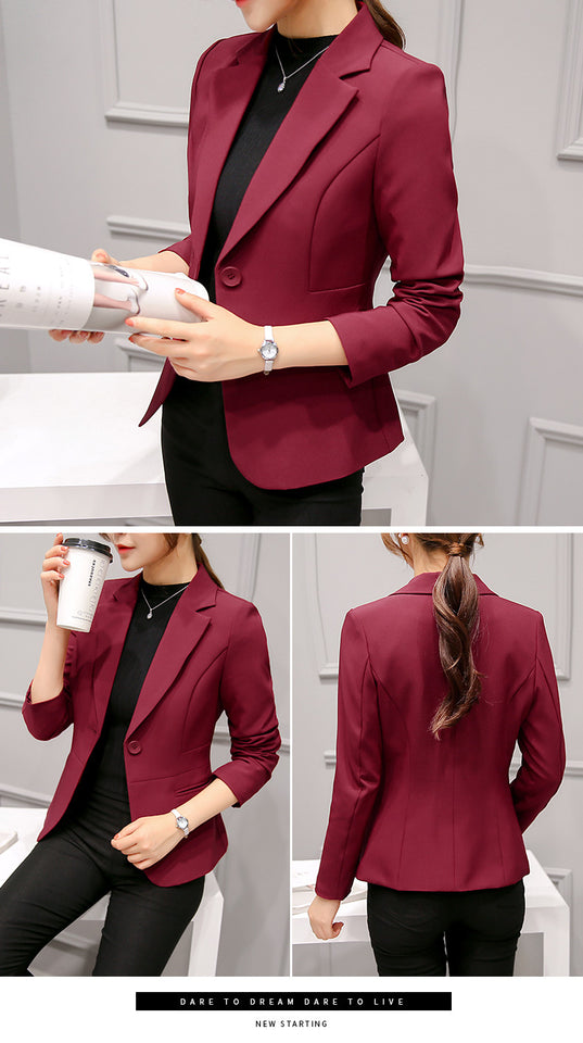 Slim Fit Women Formal Jackets Office Work Suit Open Front Notched Ladies Solid Black Coat Fashion Tops