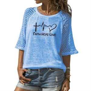 New Faith Hope Love Letters Print T-Shirt