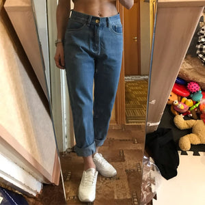 High Waist Plus Size Boyfriend Jeans for Women mom jeans cintura alta vintage Full Length Denim Jeans Pants