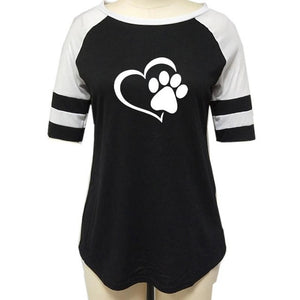 New Fashion Love Dog Paw Print Top Shirt