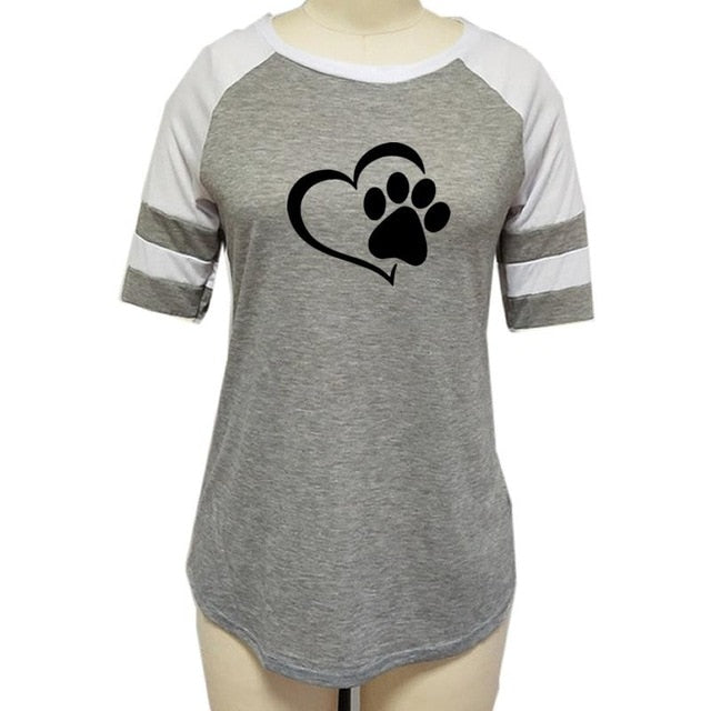 New Fashion Love Dog Paw Print Top Shirt