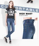 High Waist Jeans for Woman withElastic plus size Stretch washed denim skinny pencil pants