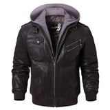 Men's Real Leather Jacket Men Motorcycle Removable Hood winter coat Warm Genuine Leather Jackets