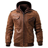 Men's Real Leather Jacket Men Motorcycle Removable Hood winter coat Warm Genuine Leather Jackets