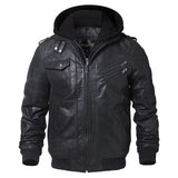 Men's Real Leather Jacket Men Motorcycle Removable Hood winter coat Warm Genuine Leather Jackets