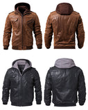 Men's Real Leather Jacket Men Motorcycle Removable Hood winter coat Warm Genuine Leather Jackets