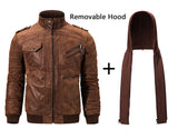 Men's Real Leather Jacket Men Motorcycle Removable Hood winter coat Warm Genuine Leather Jackets