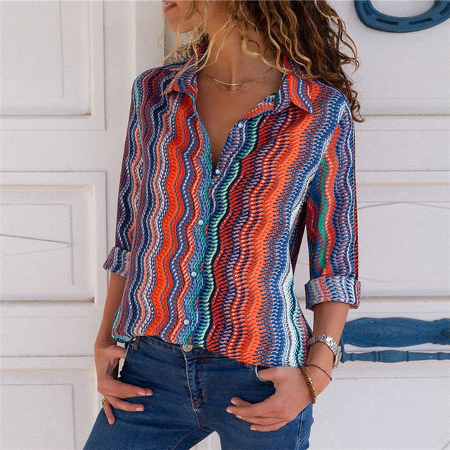 Women Blouses Fashion Long Sleeve  Down Collar