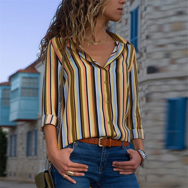 Women Blouses Fashion Long Sleeve  Down Collar