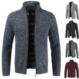 Men's Jacket Slim Fit Stand Collar Zipper Solid Cotton Thick Warm Sweater