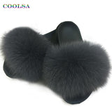 Fur Slippers Warm Fox Fur Slippers For Women Slides Flip Flop Indoor Furry Home Slippers Fluffy Sandals Winter Plush Shoes