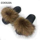 Fur Slippers Warm Fox Fur Slippers For Women Slides Flip Flop Indoor Furry Home Slippers Fluffy Sandals Winter Plush Shoes