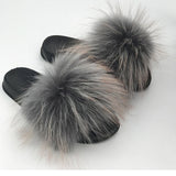 Fur Slippers Warm Fox Fur Slippers For Women Slides Flip Flop Indoor Furry Home Slippers Fluffy Sandals Winter Plush Shoes