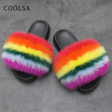 Fur Slippers Warm Fox Fur Slippers For Women Slides Flip Flop Indoor Furry Home Slippers Fluffy Sandals Winter Plush Shoes