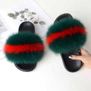 Fur Slippers Warm Fox Fur Slippers For Women Slides Flip Flop Indoor Furry Home Slippers Fluffy Sandals Winter Plush Shoes