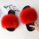 Fur Slippers Warm Fox Fur Slippers For Women Slides Flip Flop Indoor Furry Home Slippers Fluffy Sandals Winter Plush Shoes