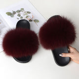 Fur Slippers Warm Fox Fur Slippers For Women Slides Flip Flop Indoor Furry Home Slippers Fluffy Sandals Winter Plush Shoes