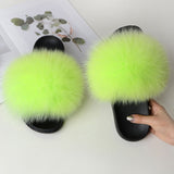 Fur Slippers Warm Fox Fur Slippers For Women Slides Flip Flop Indoor Furry Home Slippers Fluffy Sandals Winter Plush Shoes