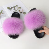 Fur Slippers Warm Fox Fur Slippers For Women Slides Flip Flop Indoor Furry Home Slippers Fluffy Sandals Winter Plush Shoes