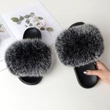 Fur Slippers Warm Fox Fur Slippers For Women Slides Flip Flop Indoor Furry Home Slippers Fluffy Sandals Winter Plush Shoes