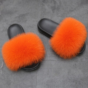 Fur Slippers Warm Fox Fur Slippers For Women Slides Flip Flop Indoor Furry Home Slippers Fluffy Sandals Winter Plush Shoes