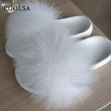 Fur Slippers Warm Fox Fur Slippers For Women Slides Flip Flop Indoor Furry Home Slippers Fluffy Sandals Winter Plush Shoes