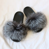 Fur Slippers Warm Fox Fur Slippers For Women Slides Flip Flop Indoor Furry Home Slippers Fluffy Sandals Winter Plush Shoes