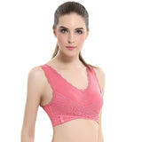 Women Underwear Sexy Lingerie Lace Solid Color Cross Side Buckle Wireless Push up Breathable Sleep Sports Bra