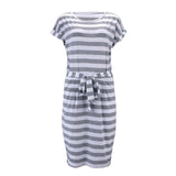 Blue Short Sleeve Casual Striped Shirt Dress For Women