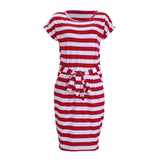 Blue Short Sleeve Casual Striped Shirt Dress For Women