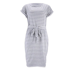 Blue Short Sleeve Casual Striped Shirt Dress For Women