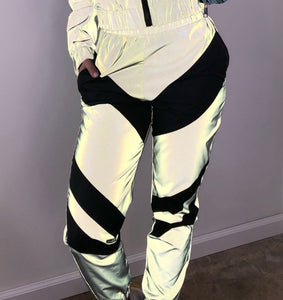 Women Tracksuits 2 Piece Set Reflective Top and bottom Fashion Jacket