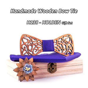 New Floral Bow Ties for Men Hollow Butterflies Wedding suit Wooden Slim tie