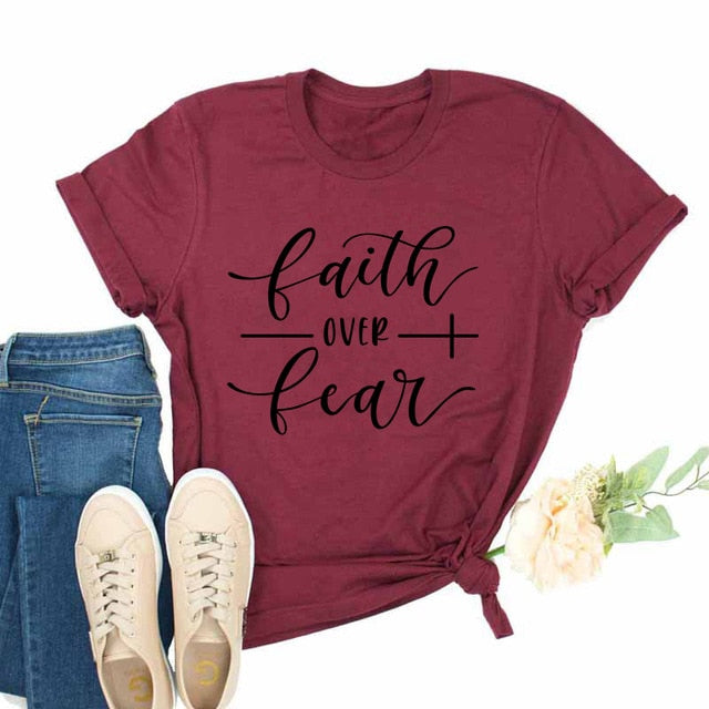 Faith Over Fear Christian T-Shirt Religion Clothing For Women