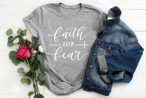 Faith Over Fear Christian T-Shirt Religion Clothing For Women