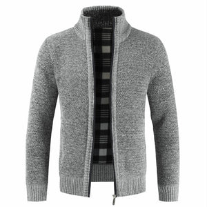 Men's Jacket Slim Fit Stand Collar Zipper Solid Cotton Thick Warm Sweater