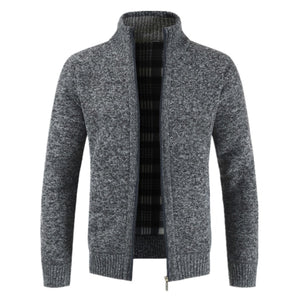 Men's Jacket Slim Fit Stand Collar Zipper Solid Cotton Thick Warm Sweater