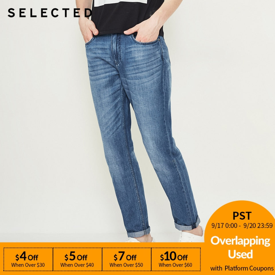 SELECTED Men Jeans Modis Cotton & Linen Do Old Edge Grinding Prewashed Male Casual Denim Pants