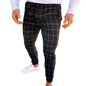 Men Casual Skinny Jogging Joggers Slim Fit Tracksuit Sport Sweat Plaid Pants Trousers NFE99